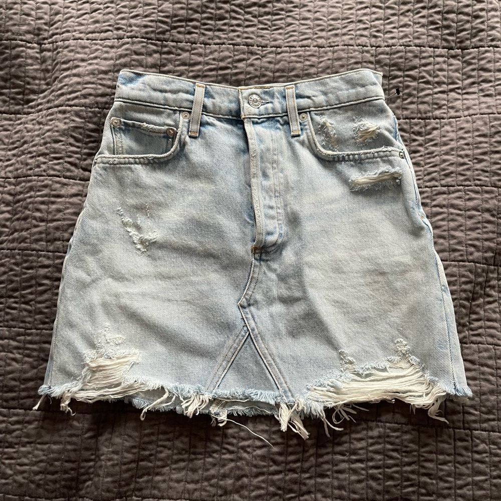 NWOT Agolde Quinn Distressed Denim Skirt Light Wash 24 XS
